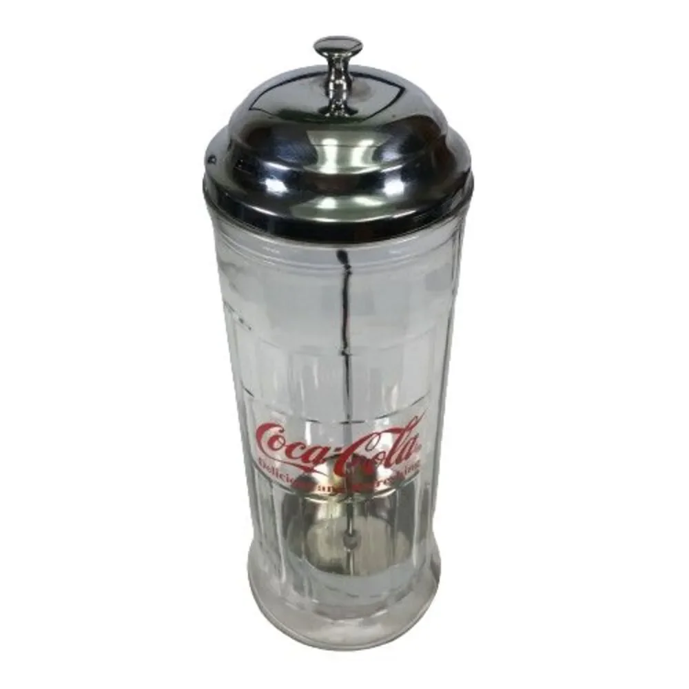 Vintage Coca Cola Straw Dispenser Glass Holder Jar Coke Bottle Soda Drink Diner